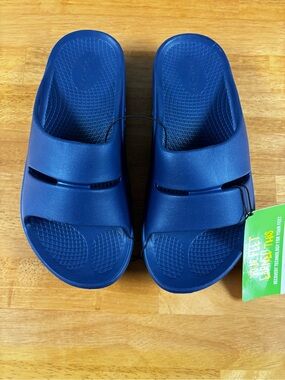 OOFOS Ooahh Navy Blue Slide Sandals Comfort Slip On Men’s 6, Women’s 8
